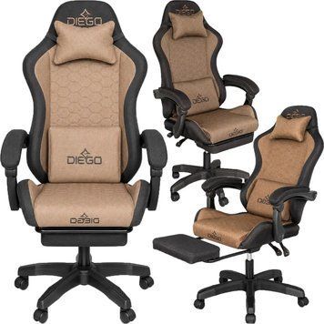 Кресло компьютерное DIEGO Fabric X Brown ткань и выдвижная подножка DGFX-04 фото